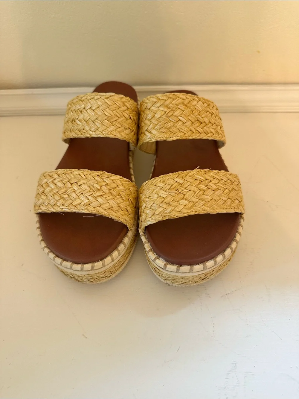 Mia Raffia Wicker Platform Sandals Open Toe Sz 8 Boho Resort Vacation Summer